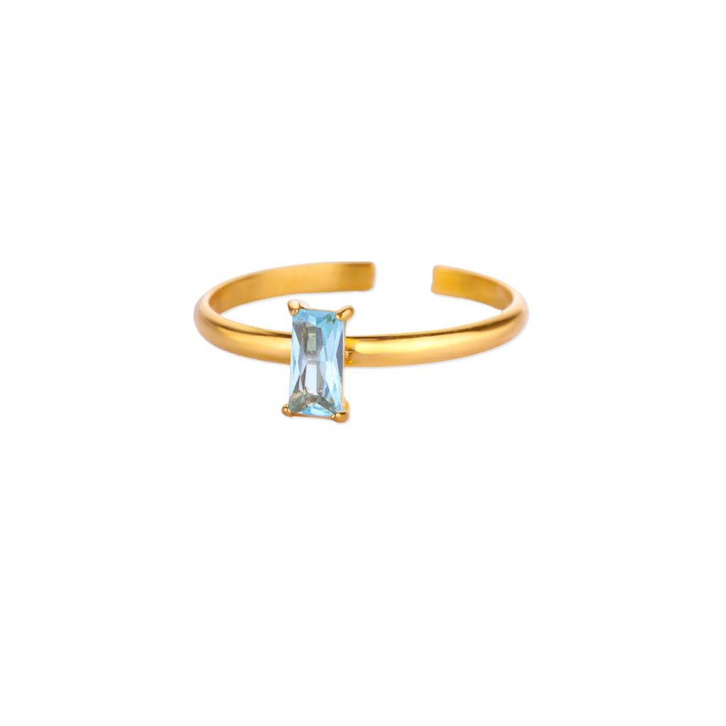 Chic Geometric Square Stone Rings For Women Fashion Birthston Birthday Party Gold Color Opening Ring Jewelry Elegant Her Gift