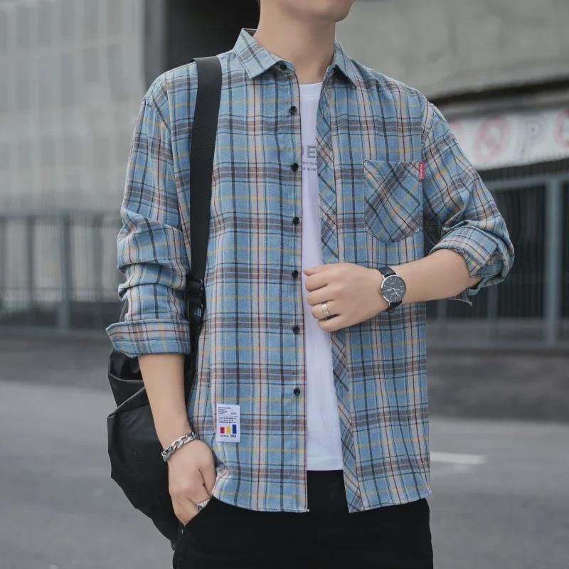 2024 Herr Casual Långärmad Rutig Skjortjacka
