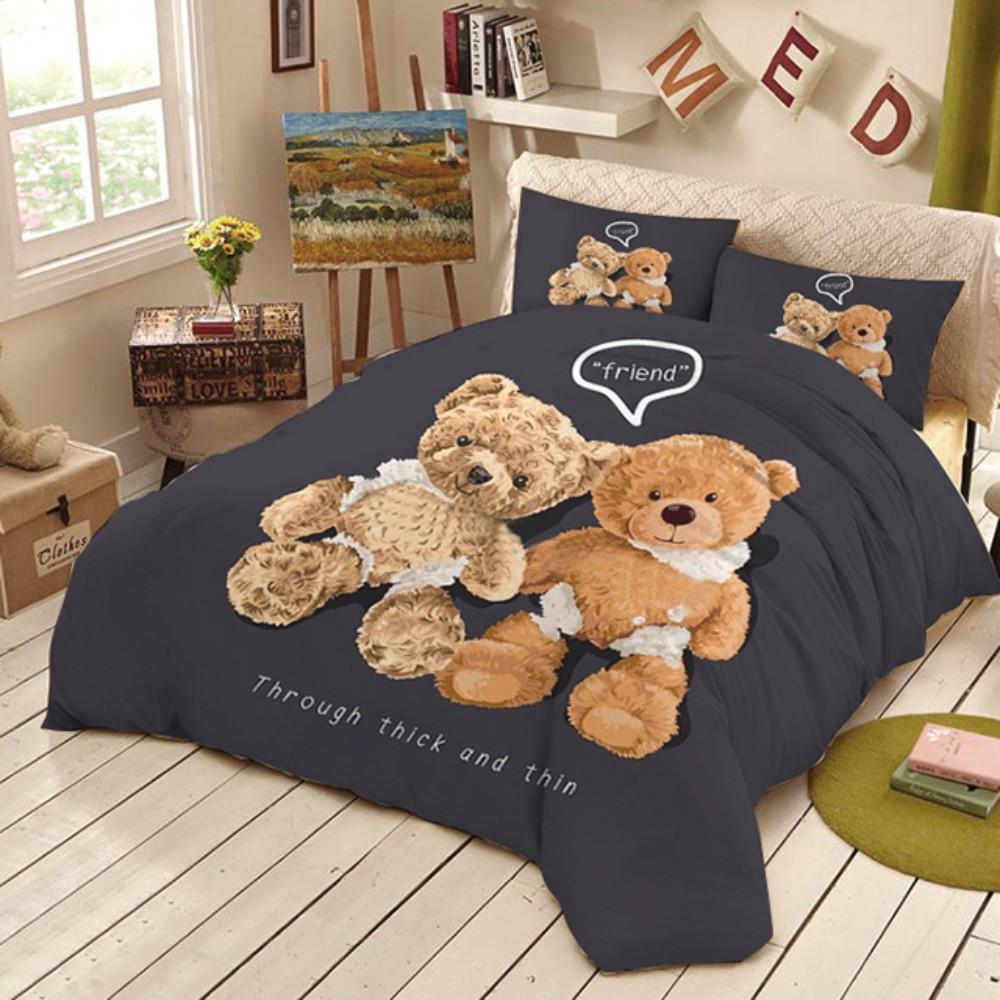 Bettwäscheset mit Cartoon-Bären, süßer Teddybär, 200 x 200, Bettbezug-Set, Kissenbezüge, Queen-Size-Bett, Einzel- und Doppelgröße, Bettwäsche für Kinderliebhaber