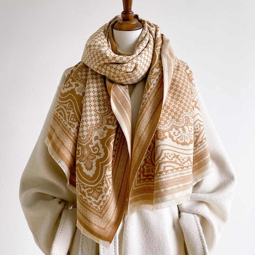 Winter Warm Reversible Faux Cashmere Blanket Scarf Ladies Retro Luxe Baroque Paisley Ornate Medallion Large Coat Shawl Wrap