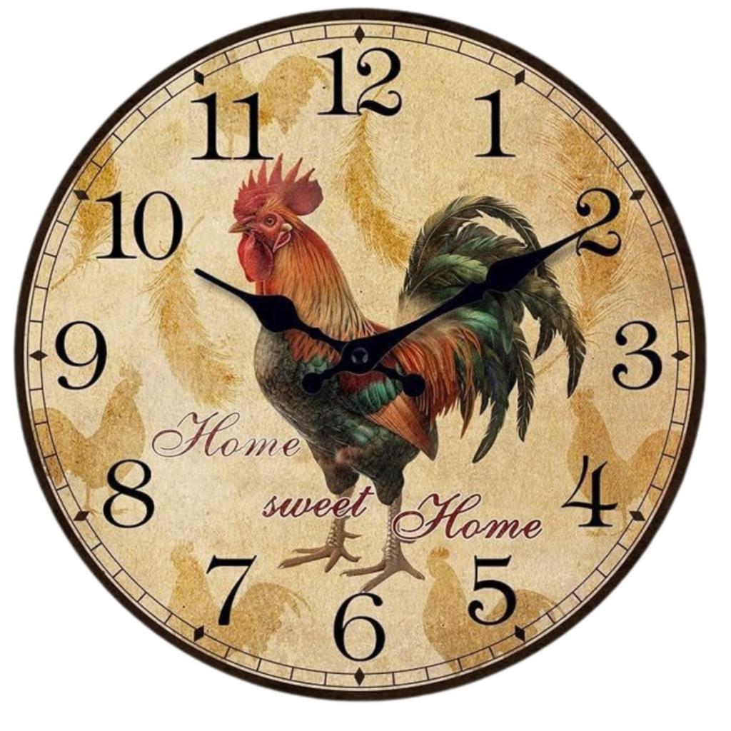 Decorative Wall Clock with Cockerel Illustration Accurate Time for Kitchen