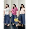 Plus size women clothing [Artistic Denim Skirted Leggings] Retro Casual Summer Chubby Girl High Waist Drape Wide Leg Cropped Pants
