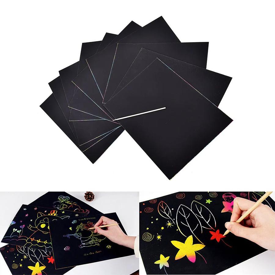 10/20/40 Stück Schwarzes Kratzpapier Bunter Visueller Effekt Abkratz-Wachspapier DIY Malerei Kunst Kreative Zeichenbedarf XJM
