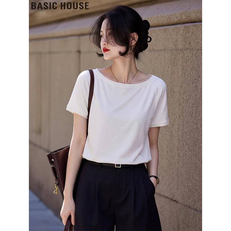 Basic House Women s Cotton Round Neck Short Sleeve T-Shirt One Size