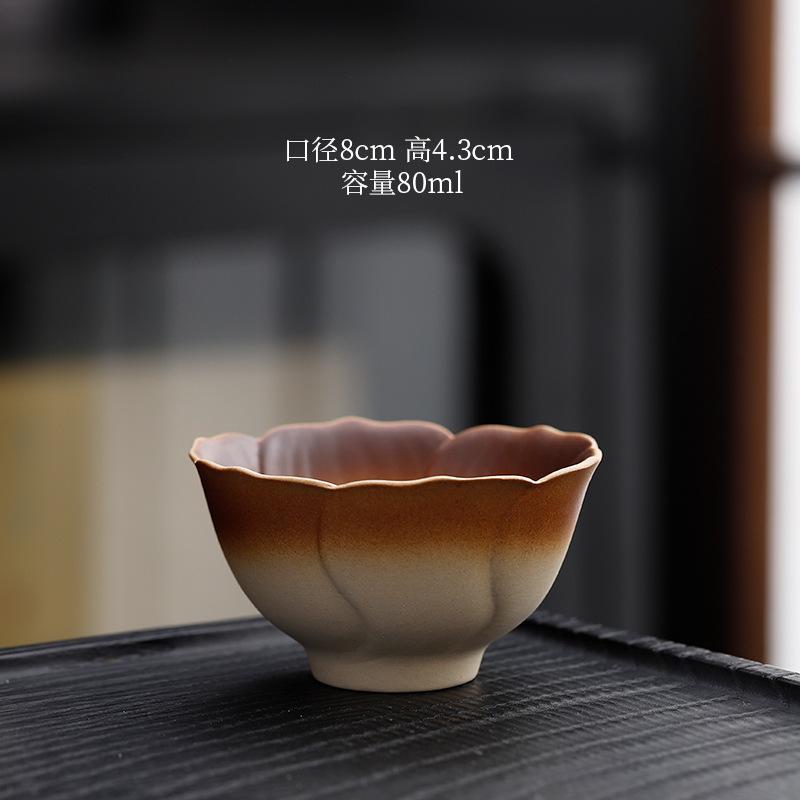 

5/1pcs Handmade Old Rock Mud Teacup Retro Coarse Pottery Single Master Cup Petal Tea Bowl Chazhan Household Kung Fu Teaware