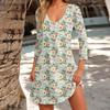 Women's Fashion Casual V-Neck Floral Print Pocket Three-quarter Sleeve Dress