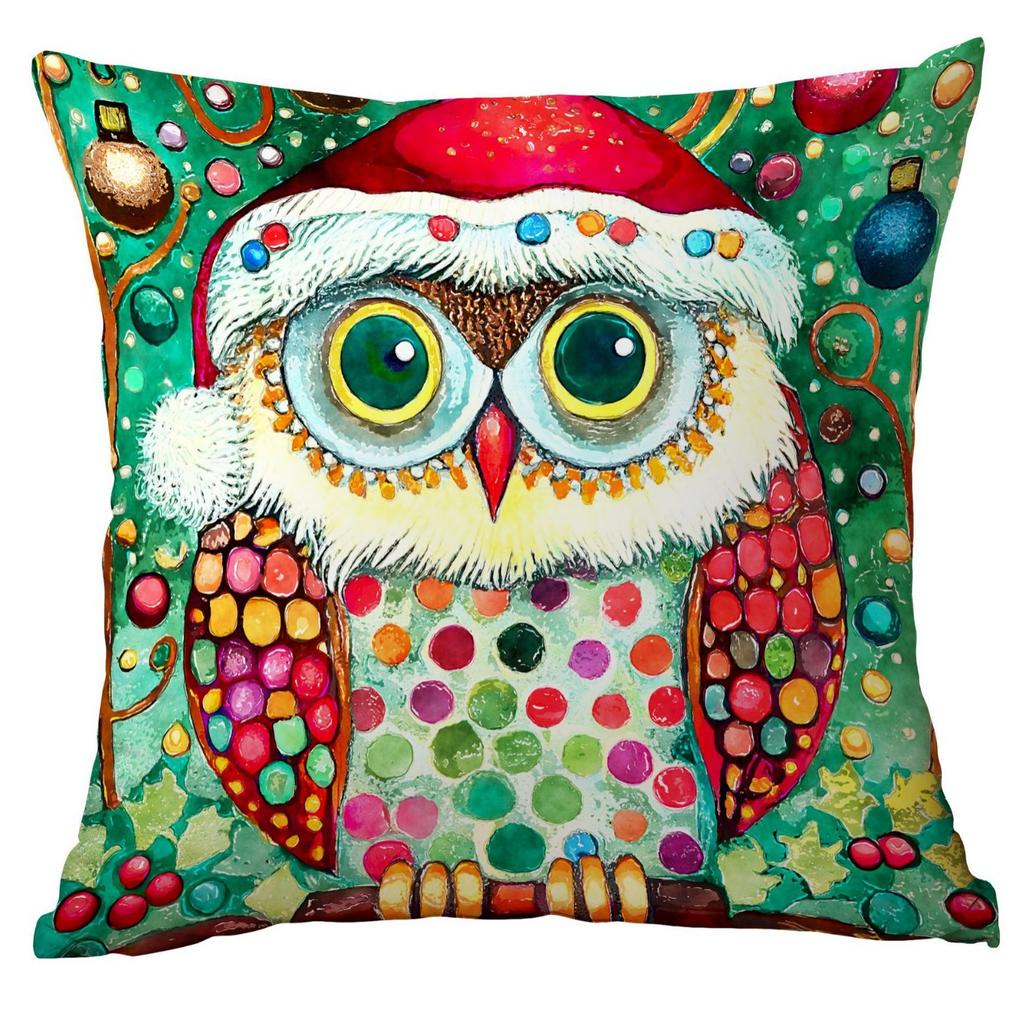 New Christmas Pillowcase Christmas Watercolor Owl Watercolor Cartoon Home Living Room Sofa Cushion