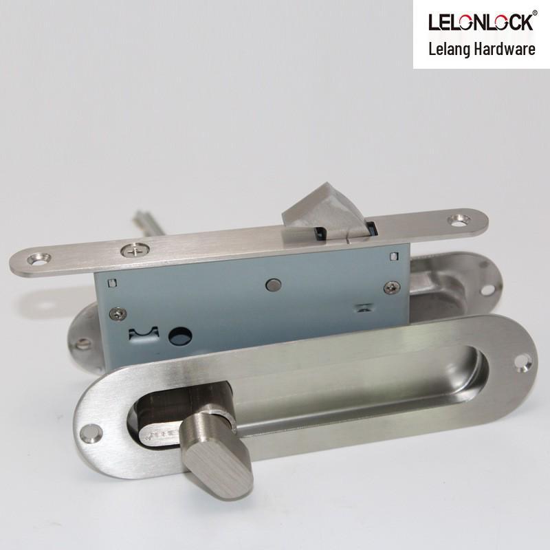 Brushed Stainless Steel Recessed Sliding Door Hook with Oval Hidden Pull Handle for Interior Doors