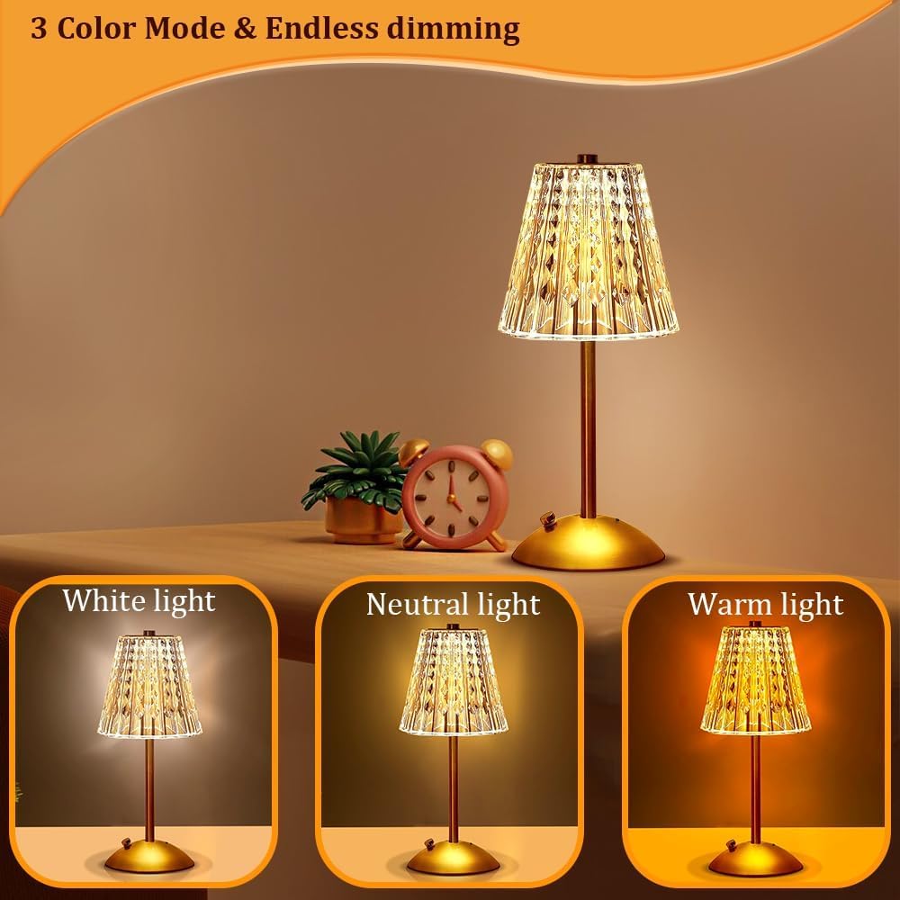 VABOO Table Lamp, Rechargeable, Cordless, Bedside Lamp, 3-Color Light, Stepless Dimming, Stylish Desk Lamp, Table Lamp, Freestanding Lamp, Ambient