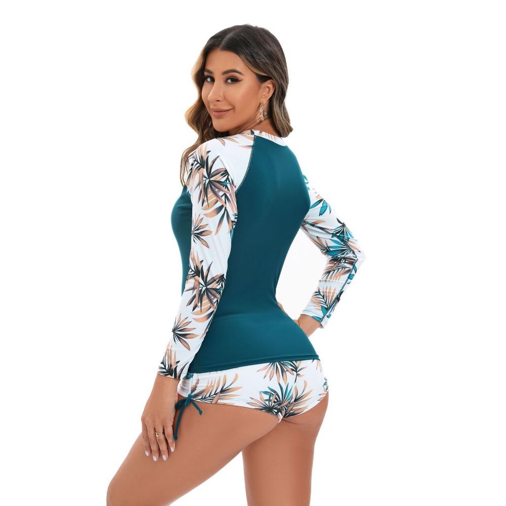 Europäischer und amerikanischer langärmliger Badeanzug Strand Rundhals Pullover Flachwinkel Split Surf-Badeanzug