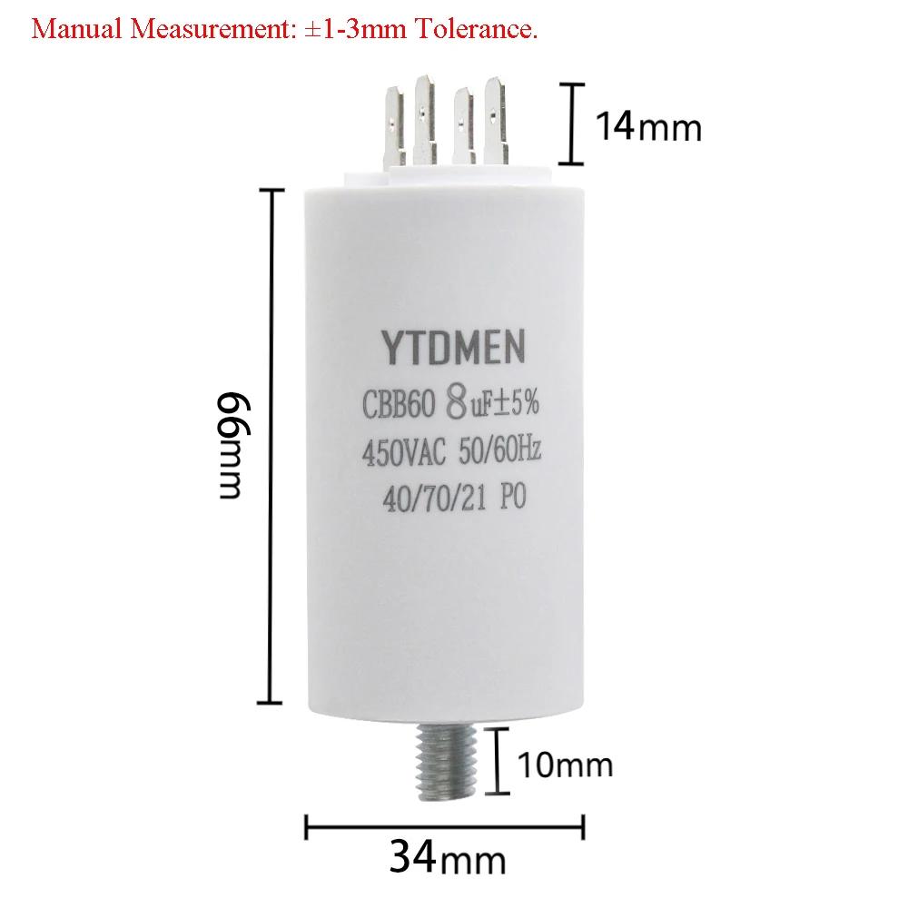 CBB60 Capacitor with Screws AC 450V 4 Pin Dual Insert Motor Run Capacitors 4UF-60UF for Washing Machine Air Water Pump 12uf 16uf