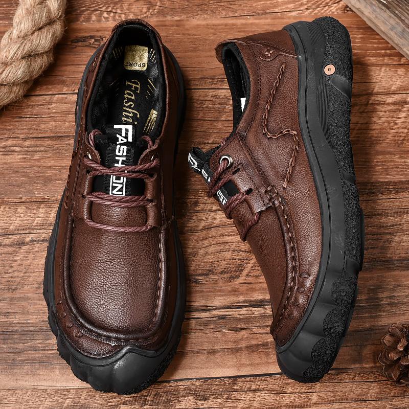 Sapatos masculinos de couro genuíno para caminhada, calçados casuais para atividades ao ar livre