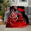 "Red Rose Acoustic Guitar Music Notes Wall Art Print Poster"Blanket Flannel Throw Blanket for Sofa, Bed, Travel, Camping, Office