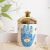 European Ceramic Blue Storage Jar Eye Print Scented Candle Jar Bedroom Jewelry Cosmetics Ring Box Delicate Nut Storage Container