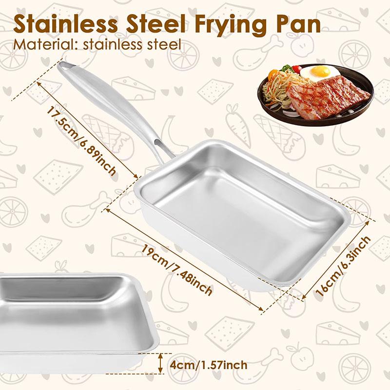 Stainless Steel Tamagoyaki Pan Non-stick Japanese Omelette Pan Rectangle Egg Frying Pan with Silicone Turner