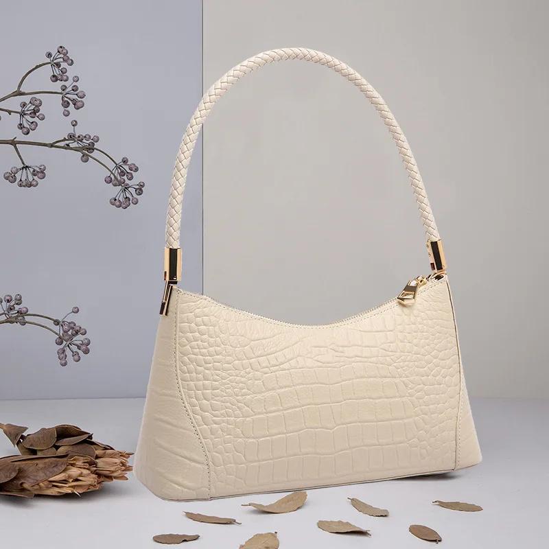 Women Retro Luxury Designer Cowhide Handbags Ladies Alligator Pattern Cow Leather Underarm Bag Female Soft Leisure Shoulder Bags