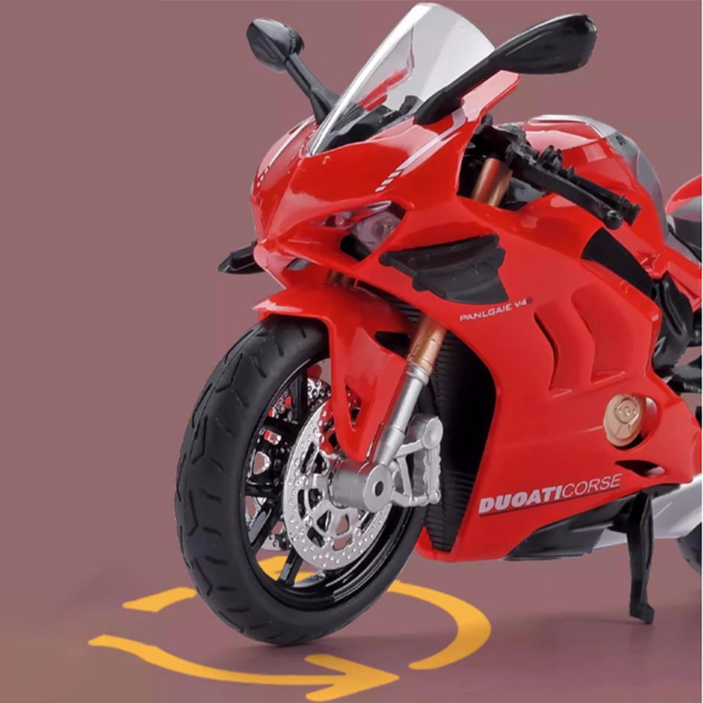 Modellino Auto Giocattolo Moto V4S Panigale Scala 1/12 Carrozzeria Veicolo in Metallo Lega Diecast Suono Luci Regalo di Compleanno Natale Bambini