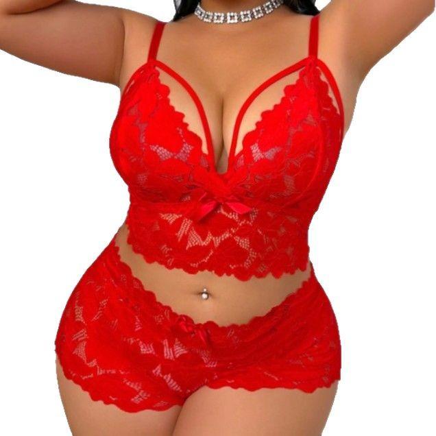 European and American sexy lace erotic underwear perspective temptation pajamas loungewear women's two-piece suit