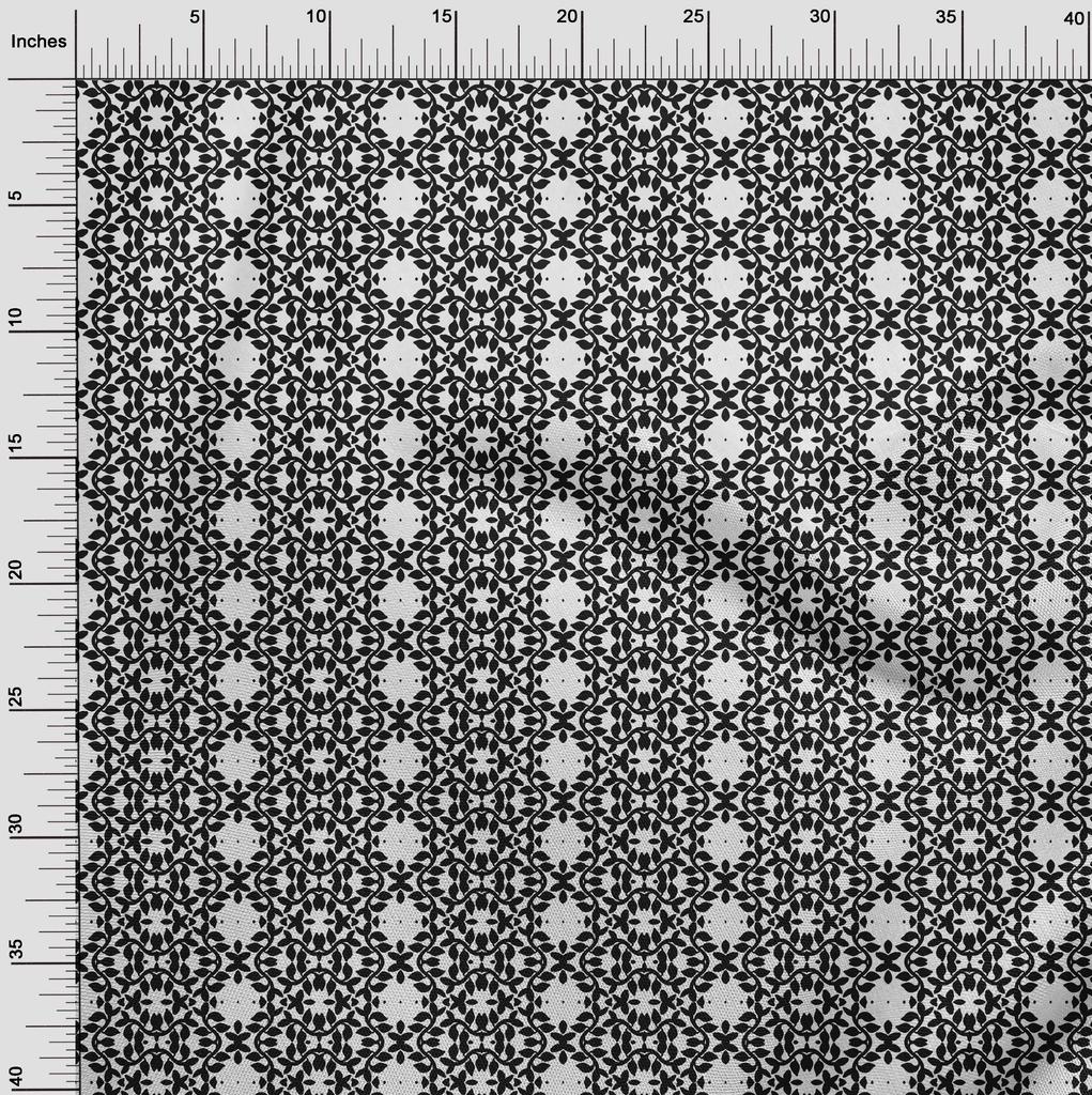 oneOone Cotton Poplin Black Fabric Asian Floral Block Sewing Material Print Fabric By The Yard 42 Inch