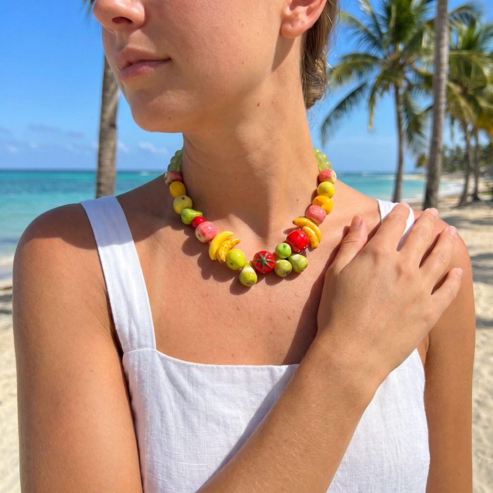 Layered Beads Fruit Necklace Stackable Multi Layer Choker Fashion Beaded Clavicle Chain Gift