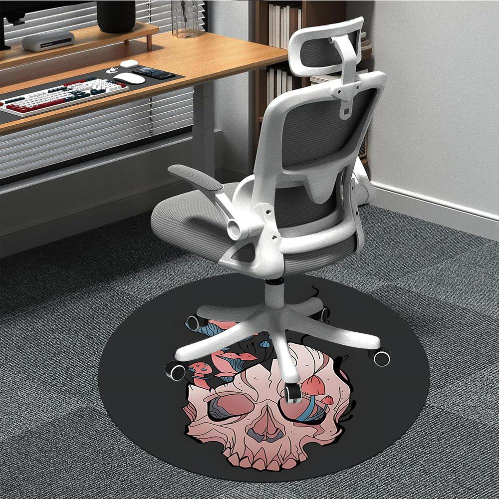 

1pc Mushroom Skull Office Round Area Rug, Under Office Chairs Bedroom Living Room Home Decor, Room Deco 80cm