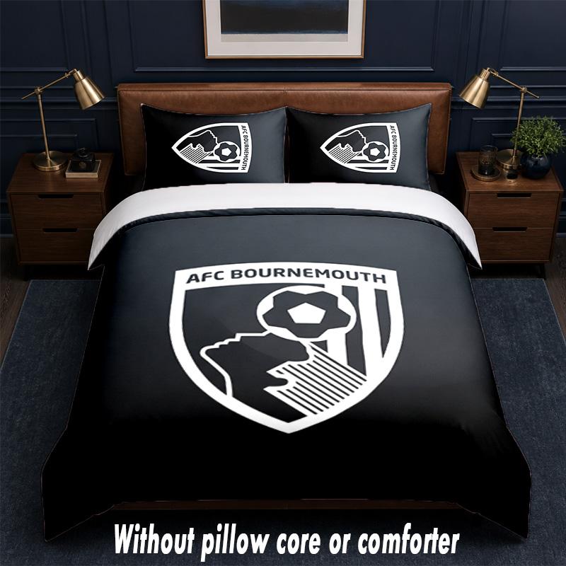 Bournemouth Football Design Bed Bedding Set 1 Duvet Cover + 2 Pillowcases Soft Breathable Household Bed Linens