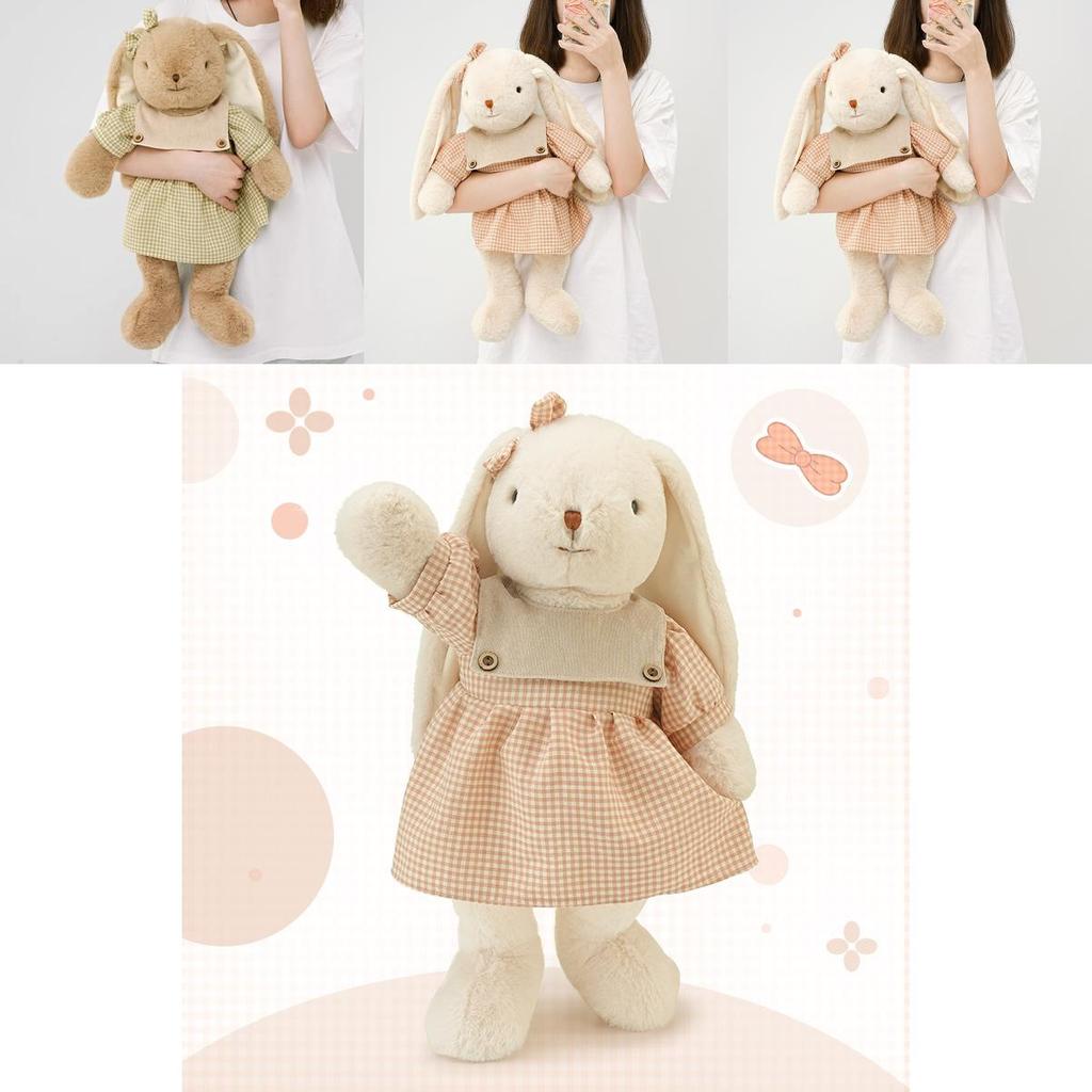 Lily Rabbit Plush Toy Large Sleeping Pillow Gift With Checkered Dress And Bow Decoration For Girls And Kids