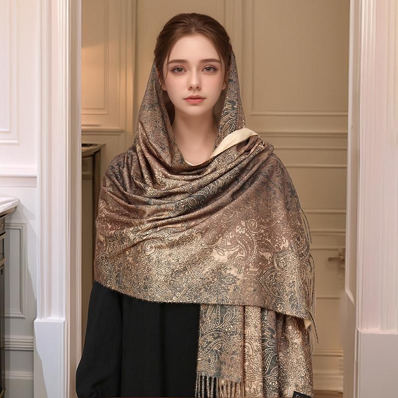 

Luxury Paisley Pashmina Shawl Scarf Women Embroidery Autumn Cashmere Wrap Floral Warm Female Blanket Designer Ethnic Hijab Shawl 68x180cm