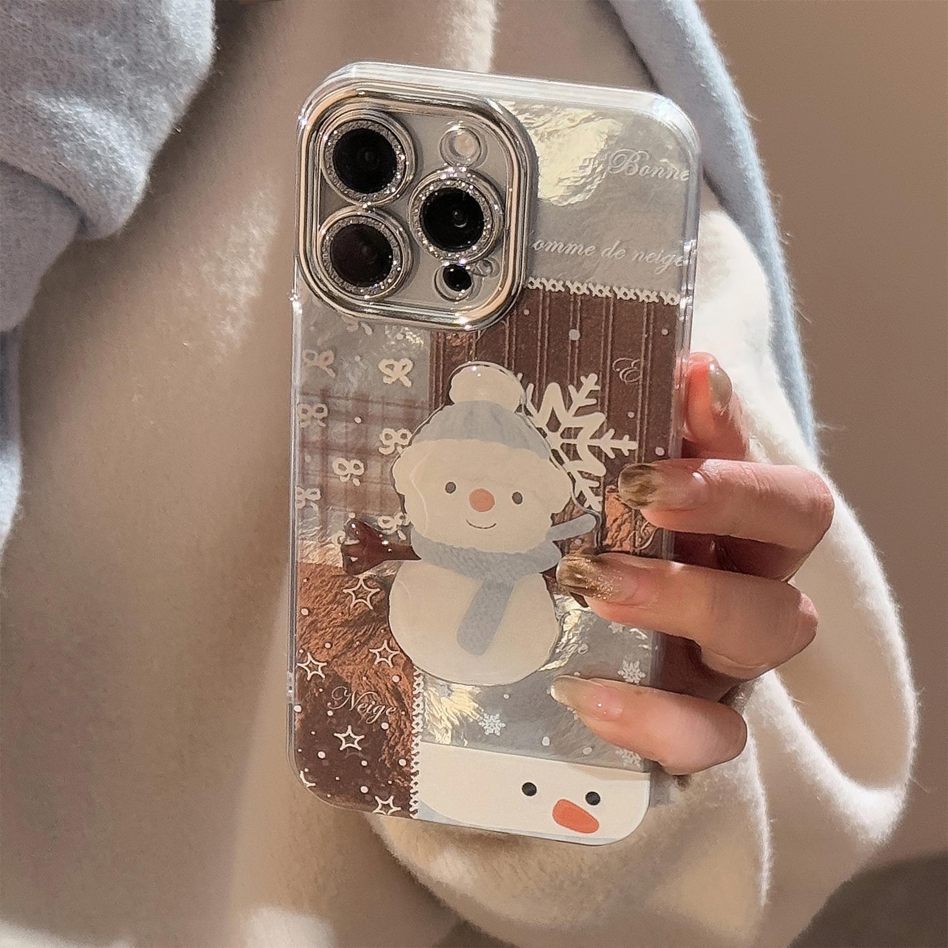 

Snowman Plaid Splicing Suitable for 17promax Mobile Phone Case Apple IPhone 16 Winter Three Dimensional 13 Hanging Chain 14 Hard 12pro