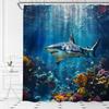 Shark Shower Curtain Ocean Underwater World Colorful Coral Tropical Fish Deep Sea Marine Life Bathroom Curtain Set with Hooks