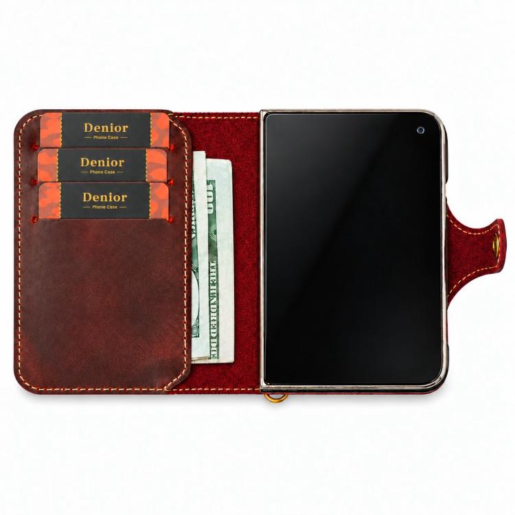 Denior B01 Oil Wax Cowhide Magnetic Button Genuine Leather Case
