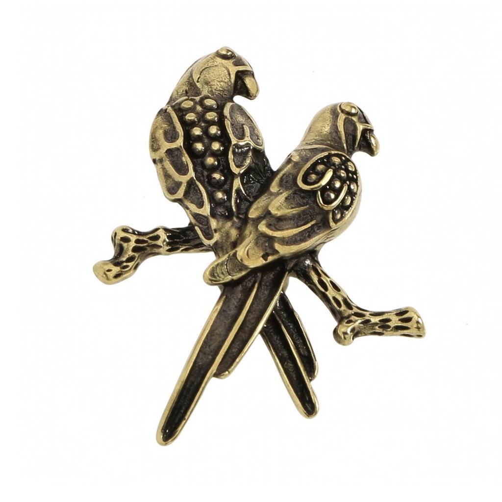 Cast Brass Bird Cabinet Handle Decorative Paired-Bird Motif Drawer Pull Compact