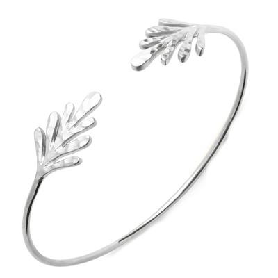 [Q3707] - Silver Bracelet 'Cleopatra' (leaves) Rhodium-plated Silver (hammered) - 19x11 Mm