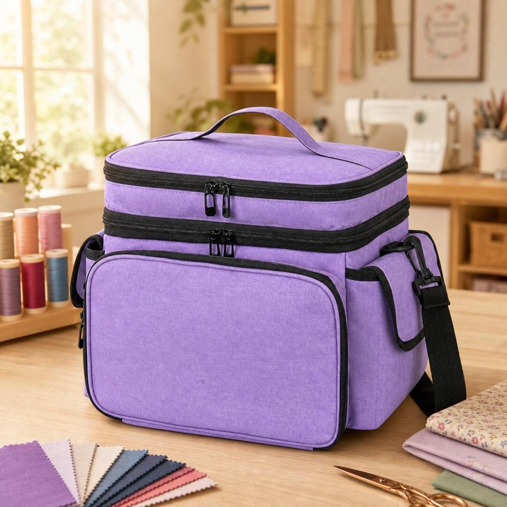 Sewing Organizer Bag with Shoulder Strap Transparent Pockets Tool