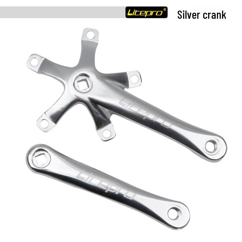 Litepro Folding Bike Crankset with Round Chainrings: 45T, 47T, 53T, 56T, 58T - Square Hole Design