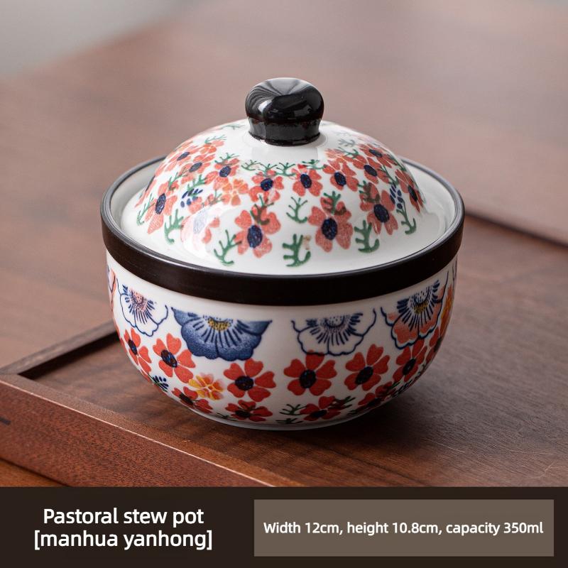 

Colorful Floral Pattern Lidded Stew Pot Ideal for Home and Restaurant Use Keeps Food Warm Suitable for Soups and Porridge