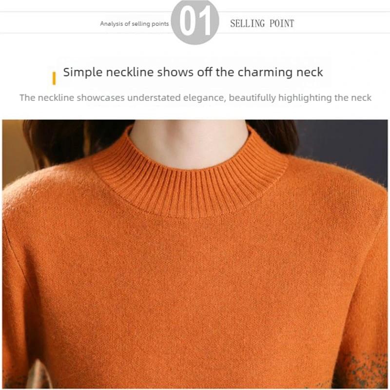Women's Crew Neck Sweater Autumn and Winter Gradient Knit Pullover Loose Thick Knit Top