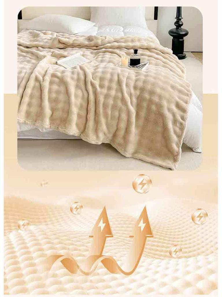 Luxurious Heavyweight Rabbit Fur Plush Blanket - Coral Fleece for Bed, Sofa, or Nap; Perfect for Winter.