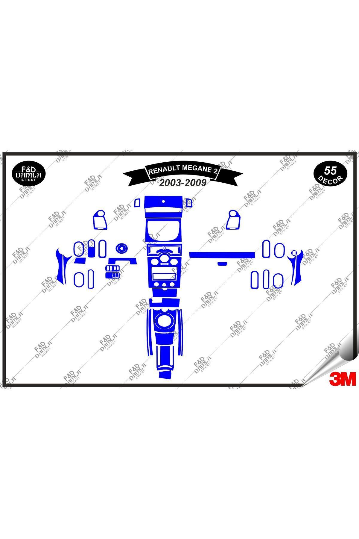

Renault Megane 2 Analog 2003-2009 Torpido Konsol Trim Göğüs Maun Kaplama Set 55 Parça Mavi