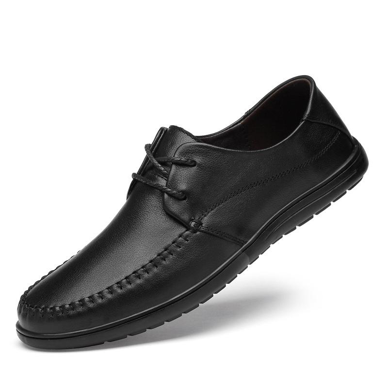 

Spring new men s shoes business casual leather shoes men s Korean version casual shoes soft-soled driving shoes Doudou shoes trendy shoes 46 чёрный