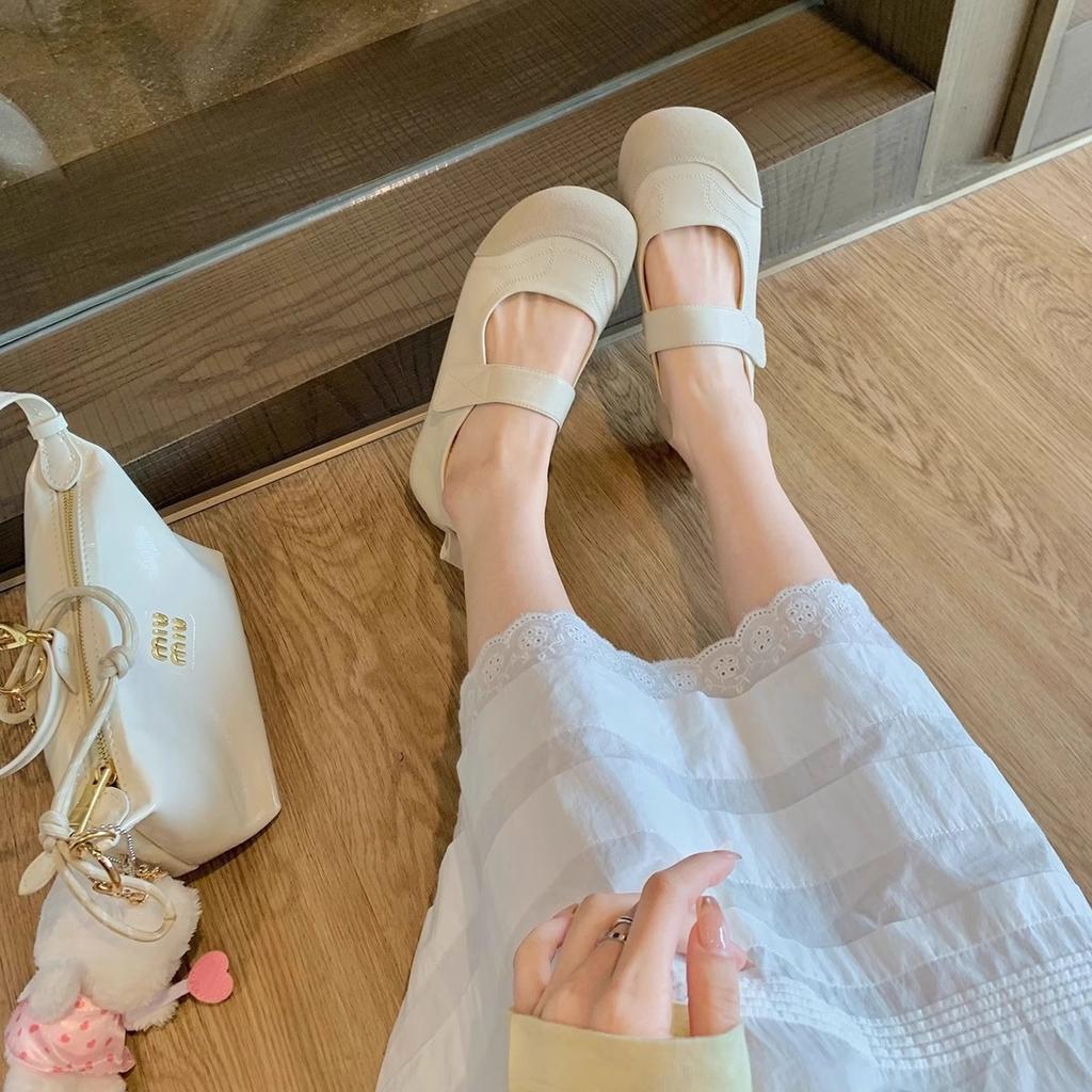 New sheepskin grape mother cloud soft cute round head Velcro shoes with flat bottom shallow mouth Mary Jane shoes women's single shoes
