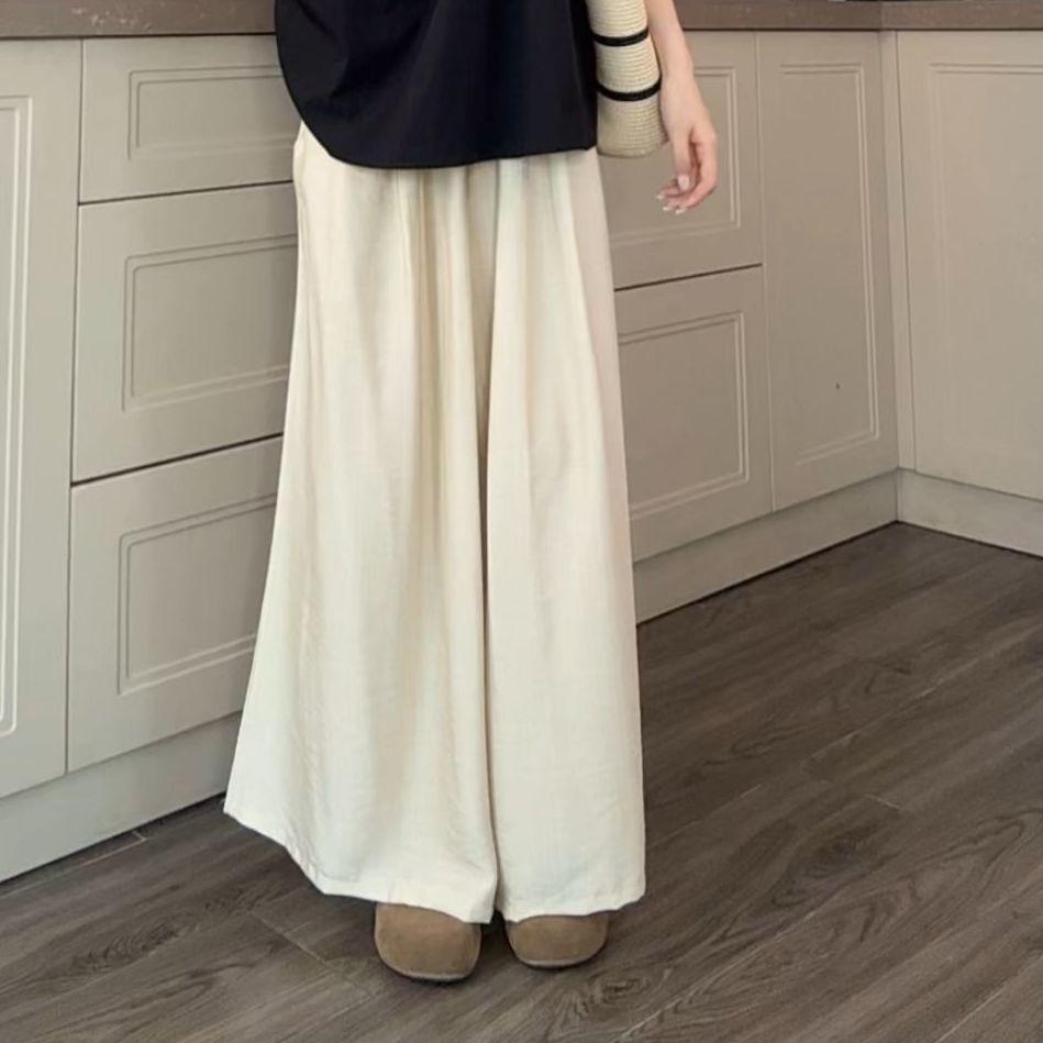 Korean Style Blue High-Waist Wide-Leg Lazy Pants Plus Size Long 9/10 Length Casual Loose Fit Fashion for Women