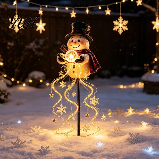 Decorative Patio Lights with Halo Effect Solar Snowman Water Fountain Garden Light, Glowing Yard Lamp Magic Powered Terrace Art Effect, Resin Outdoor