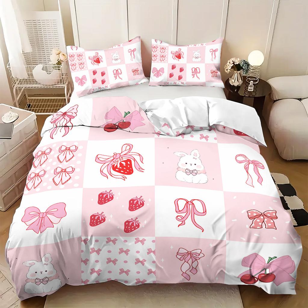 3pcs Pink Bow Pattern Bedding Set, 1*duvet Cover+2*pillowcase, Suitable for Girls and Women Bedroom, Birthday Gift
