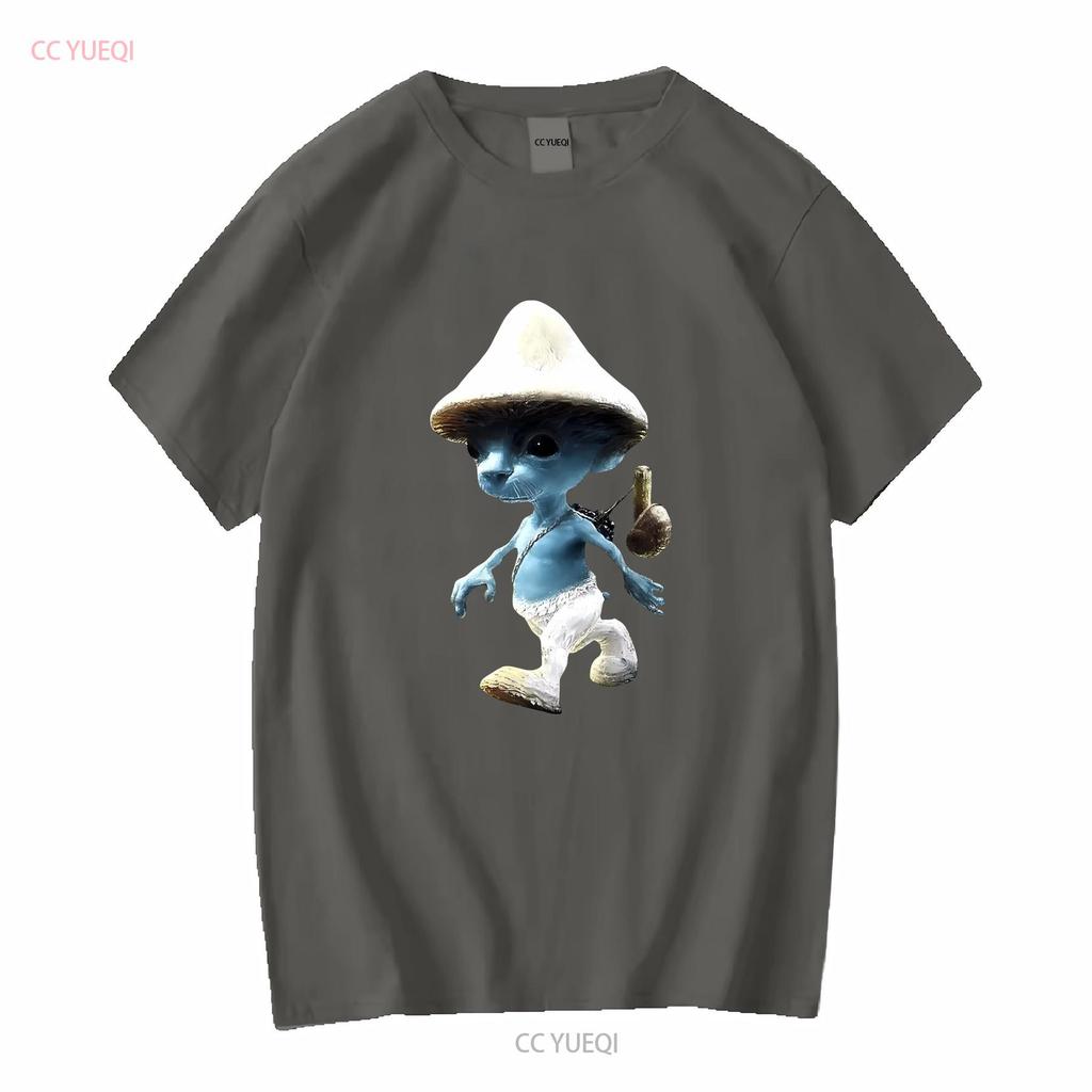 T-shirt Smurfcat Umorismo Viviamo Amore Menzogna Meme Divertente manica lunga o corta vintage Lavata Elastica moda Stiloso