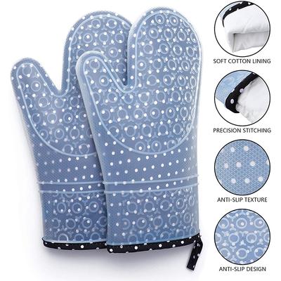 1-2Pcs Double Layer Oven Mitts Thicken Silicone Kitchen Gloves Non-Slip Oven Pot Holder Heat Resistant Baking Cooking BBQ Gloves