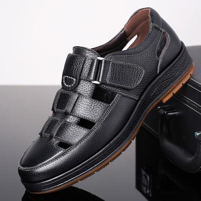 Large Size Breathable Leather Shoes Men's Middle-aged and Elderly Summer Hole Shoes Non-slip Soft Sole Business Casual Dad Shoes Men's Shoes