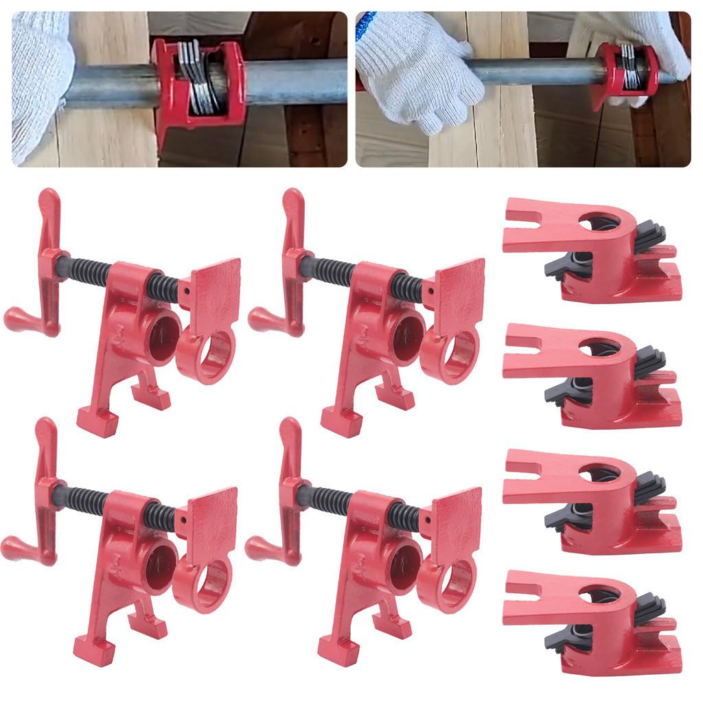 (4 Pack) 3/4" Wood Gluing Pipe Clamp Set Heavy Duty Vertical Bracket Water Pipe Clamp Woodworking Cast Iron Kit Red