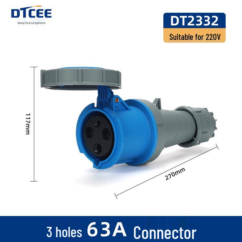 IP67 Three-Phase Industrial Plug Socket: 63A/125A, Waterproof, Aviation Plug, Male-Female, 3/4/5 Core.