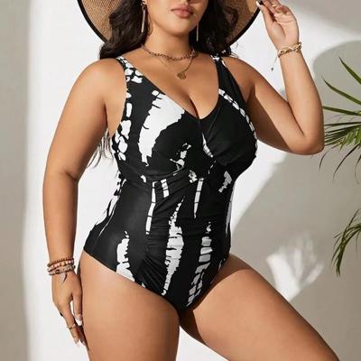בגד ים חלק אחד בגודל פלוס 0XL-5XL סקסי חוצה גבול דגם Real Shot Deep V צווארון בגד ים נשים בגדי ים במידות גדולות